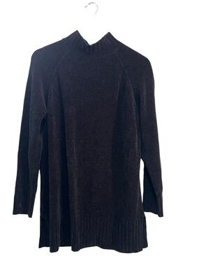 Vintage Express Black Mock Neck Tunic Sweater Medium Y2K Long Sleeve Chenille